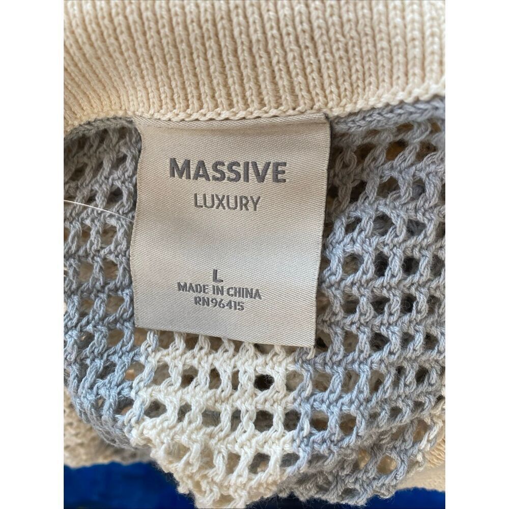 Massive Luxury Shirt Men’s Crochet Knit Button Down Collared New Ivory Beige L - Picture 12 of 13